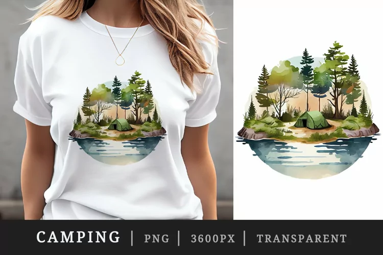 Watercolor camping t-shirt sublimation print design png