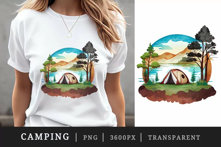 Watercolor camping t-shirt sublimation print design png