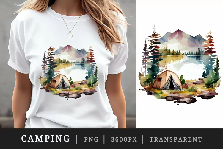 Watercolor camping t-shirt sublimation print design png