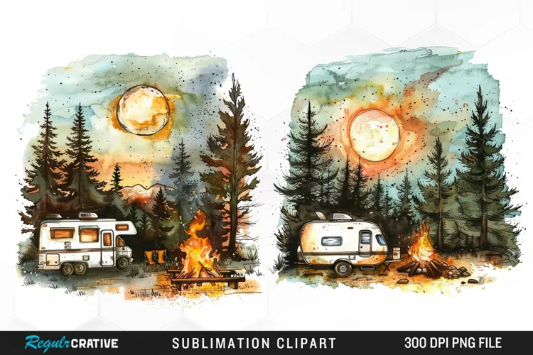 Watercolor Camping Illustration PNG Clipart
