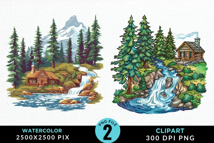 Watercolor Camping Design Clipart