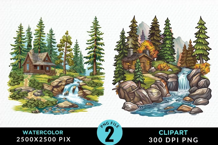 Watercolor Camping Design Clipart