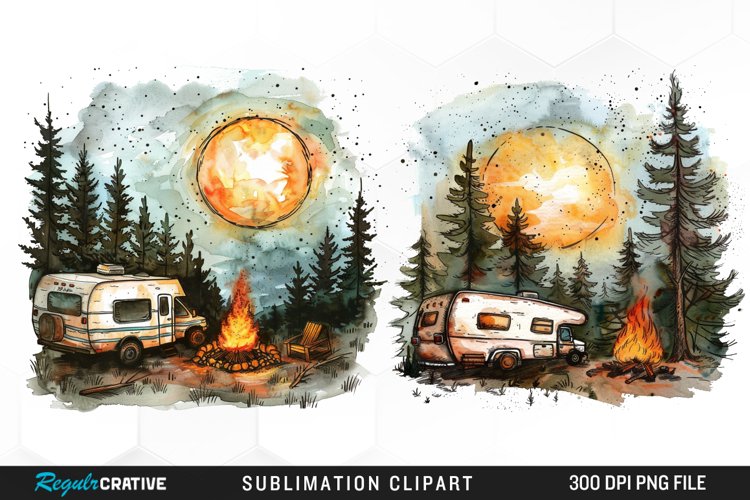 Watercolor Camping Illustration PNG Clipart example image 1