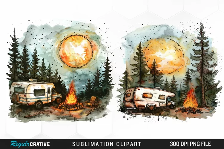 Watercolor Camping Illustration PNG Clipart