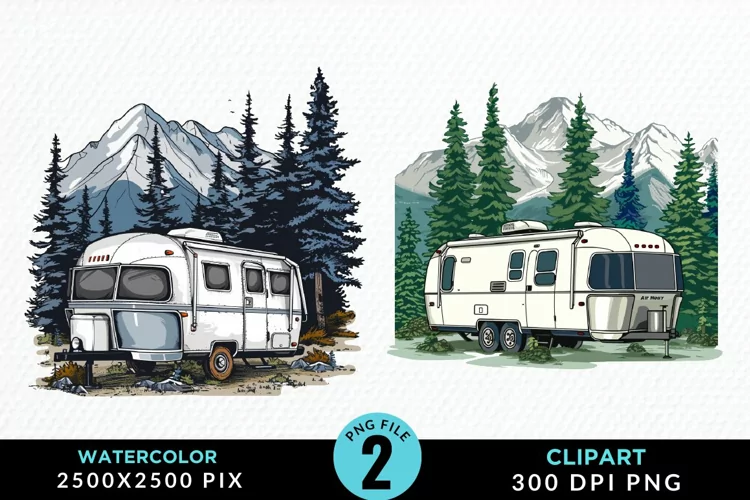 Watercolor Camping Design Clipart