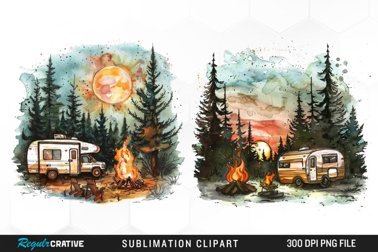 Watercolor Camping Illustration PNG Clipart