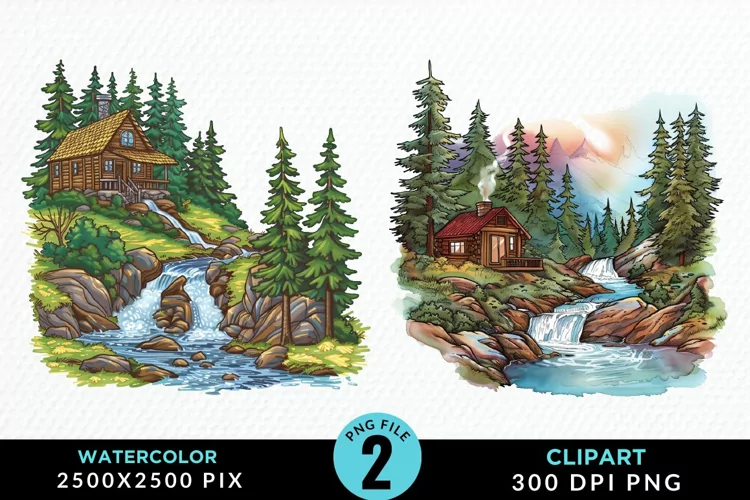 Watercolor Camping Design Clipart