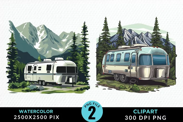 Watercolor Camping Design Clipart
