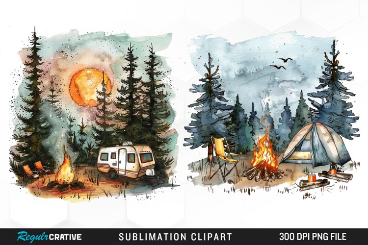 Watercolor Camping Illustration PNG Clipart example image 1