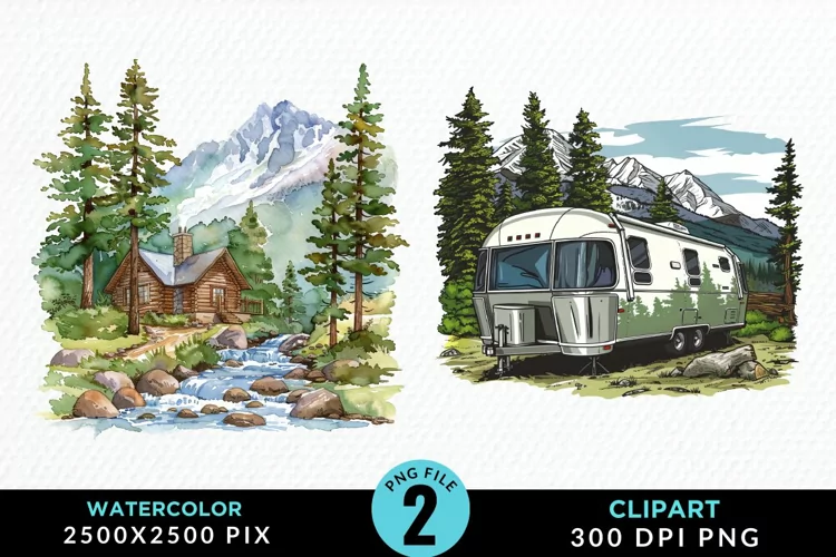 Watercolor Camping Graphics Clipart
