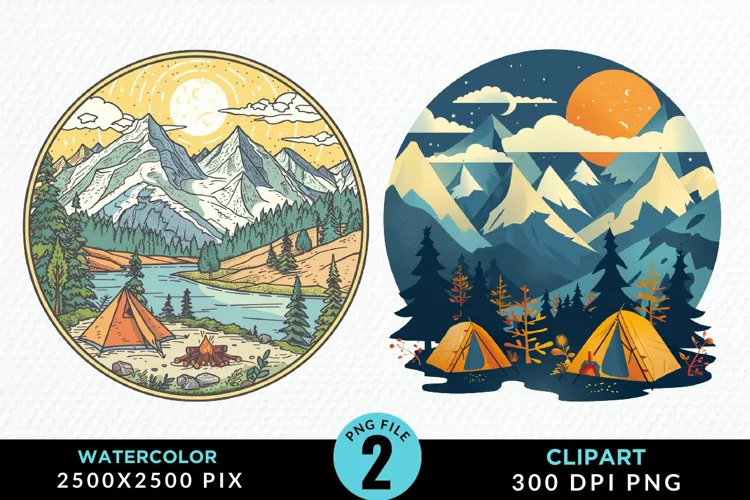 Watercolor Camping Graphics Clipart