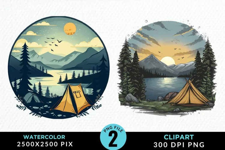 Watercolor Camping Graphics Clipart