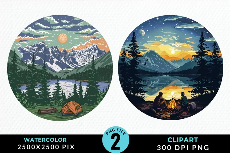 Watercolor Camping Graphics Clipart