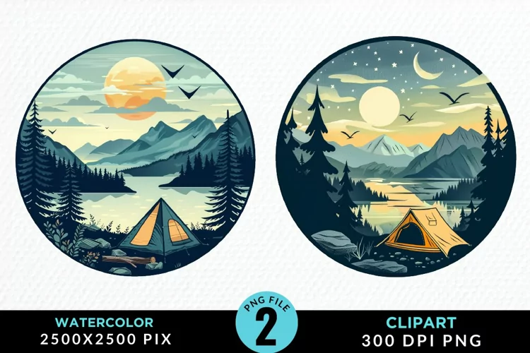 Watercolor Camping Graphics Clipart