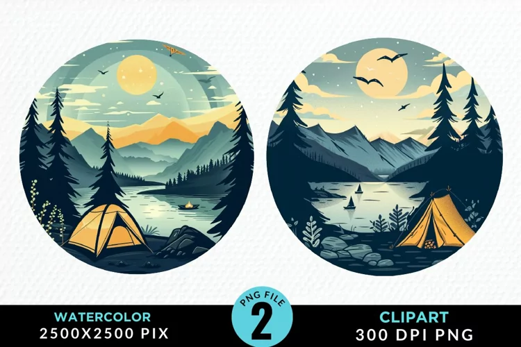 Watercolor Camping Graphics Clipart