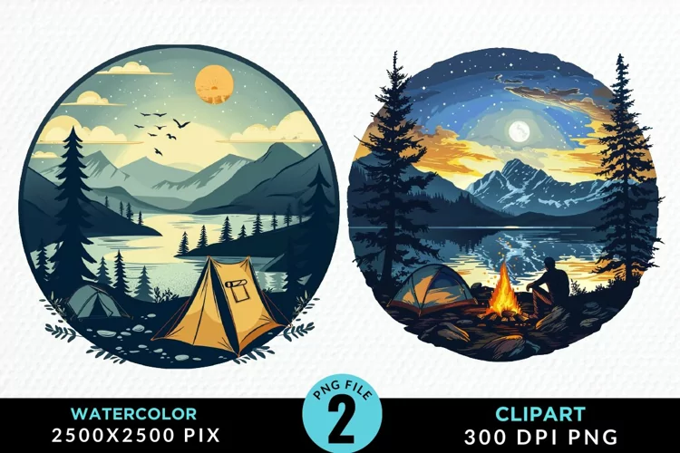 Watercolor Camping Graphics Clipart