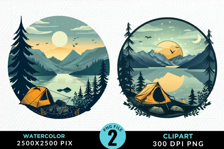 Watercolor Camping Fun Clipart