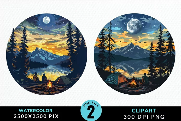Watercolor Camping Graphics Clipart