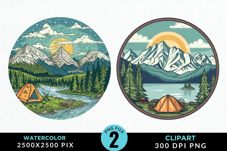 Watercolor Camping Graphics Clipart