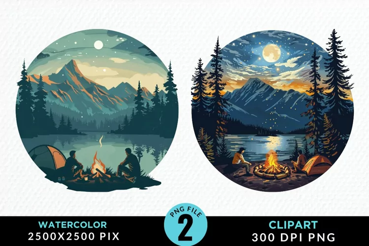 Watercolor Camping Fun Clipart