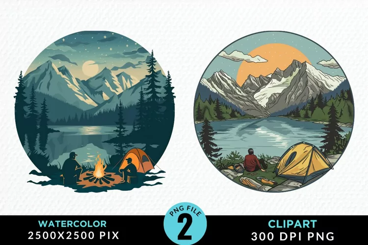 Watercolor Camping Graphics Clipart