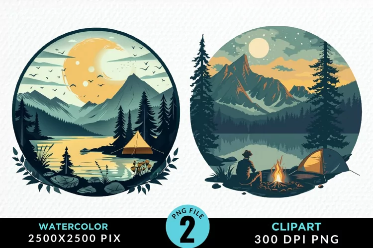 Watercolor Camping Graphics Clipart