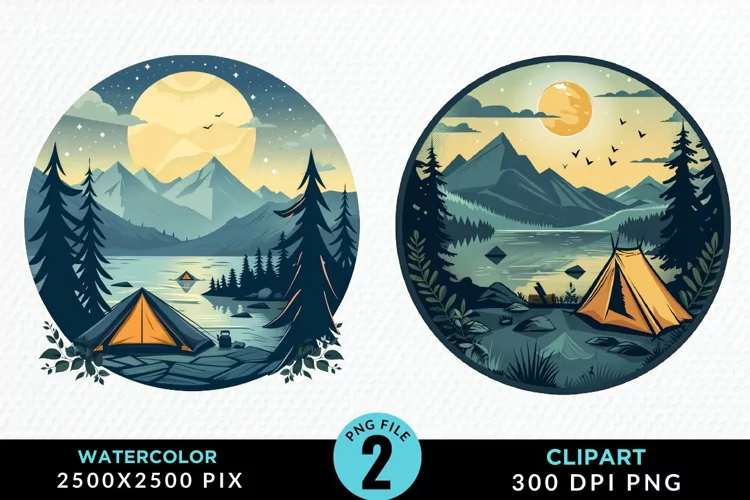 Watercolor Camping Graphics Clipart