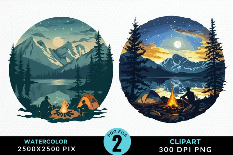 Watercolor Camping Fun Clipart