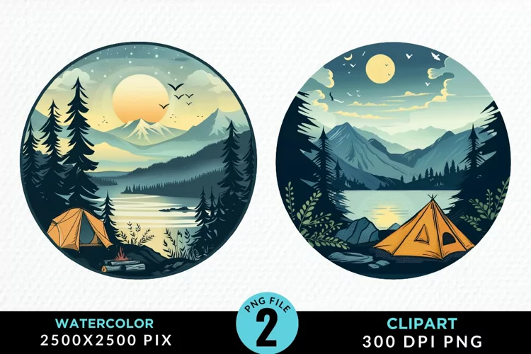 Watercolor Camping Graphics Clipart