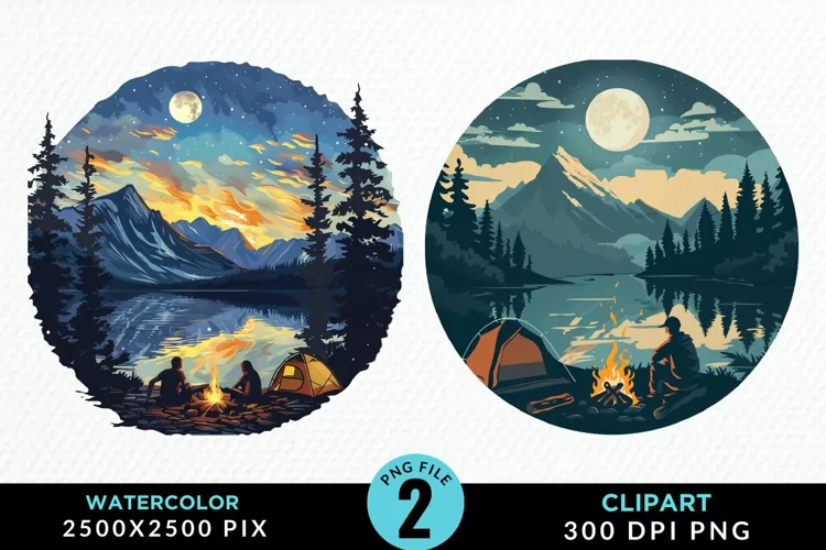Watercolor Camping Graphics Clipart