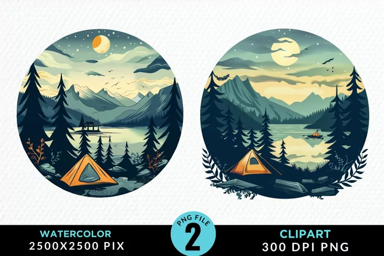 Watercolor Camping Graphics Clipart