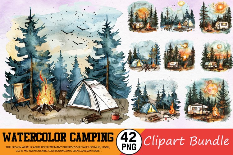 Watercolor Camping Clipart Bundle