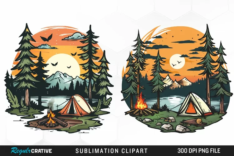 Watercolor Camping Illustration Clipart