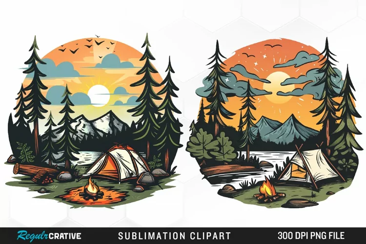 Watercolor Camping Illustration Clipart