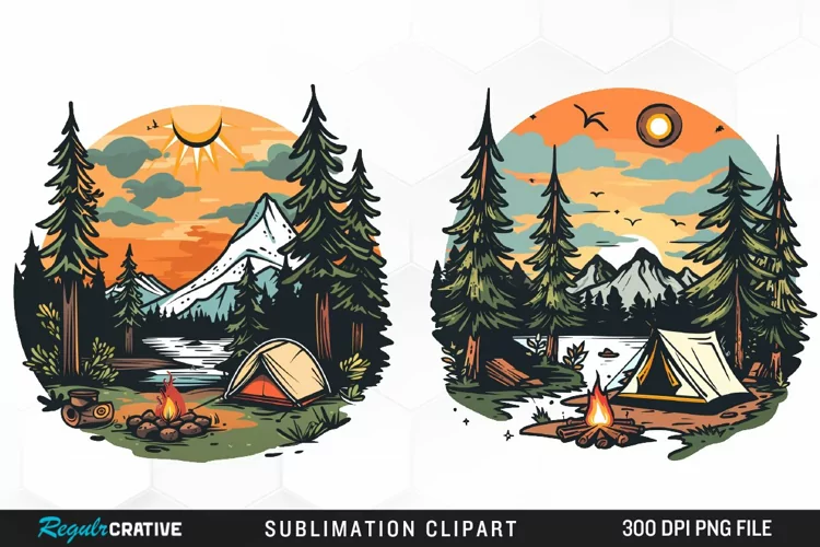 Watercolor Camping Illustration Clipart