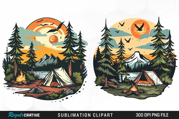 Watercolor Camping Illustration Clipart