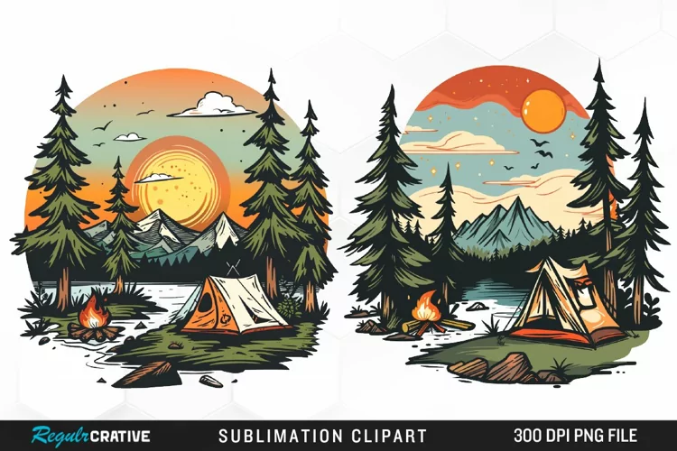 Watercolor Camping Illustration Clipart