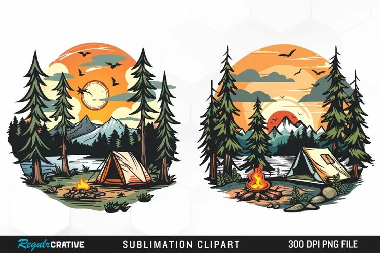 Watercolor Camping Illustration Clipart
