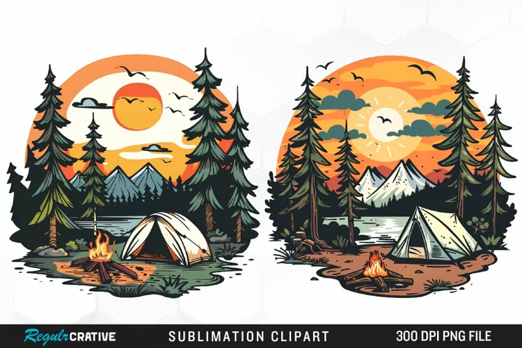 Watercolor Camping Illustration Clipart