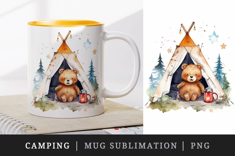 Cute Camping mug, coffee cup wrap sublimation design png