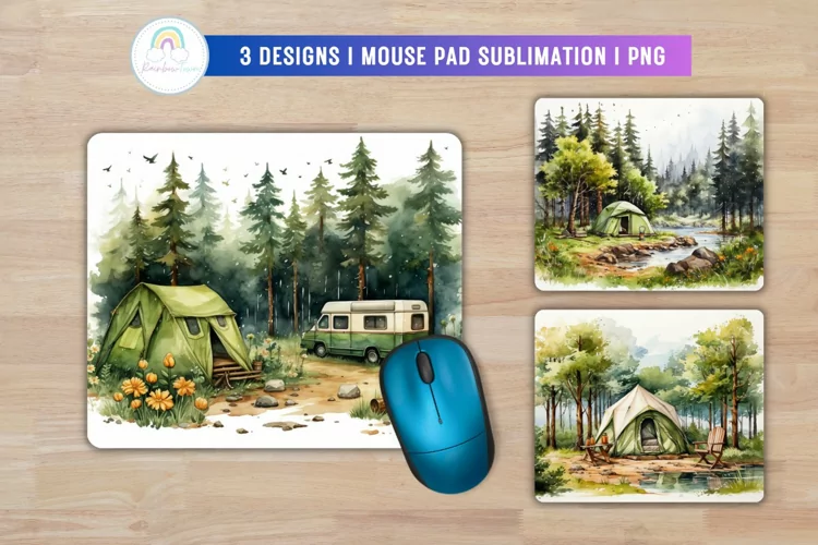 Watercolor Camping Mouse Pad Sublimation