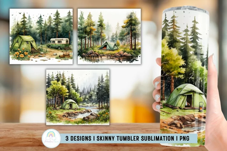 Watercolor Camping Tumbler Sublimation PNG