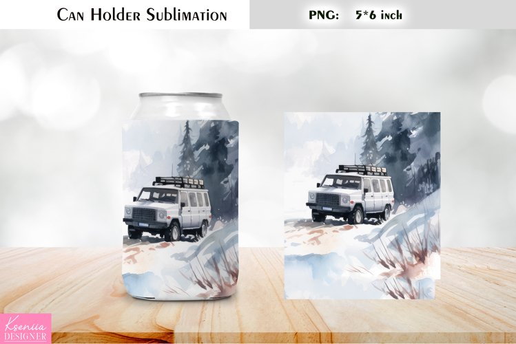 Winter Camping Can Cooler Wrap |Watercolor Can Holder PNG