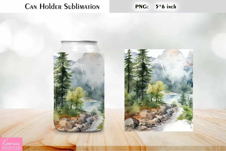 Landscape Can Cooler Wrap |Watercolor Can Holder Sublimation