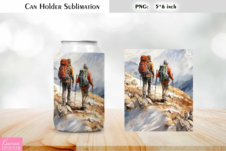 Hiking Can Cooler Wrap |Watercolor Can Holder Sublimation