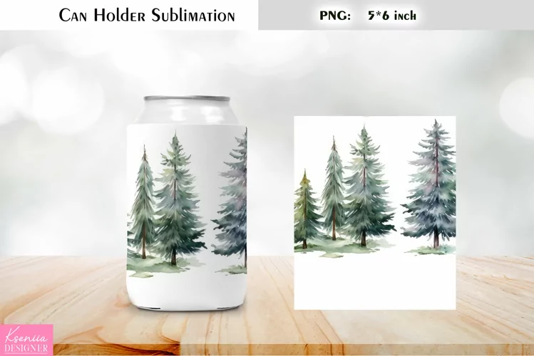 Trees Can Cooler Wrap |Watercolor Can Holder Sublimation
