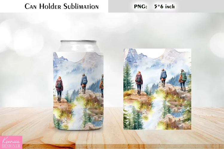 Spring Camping Can Cooler Wrap |Watercolor Can Holder