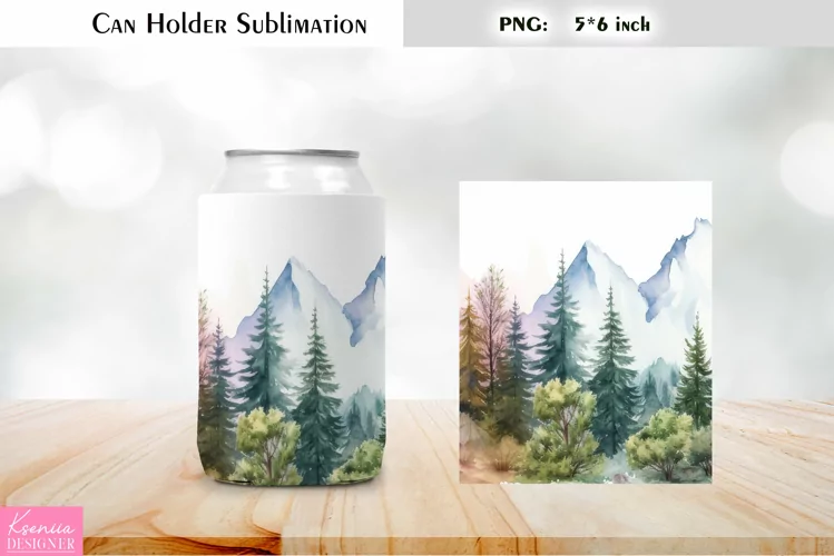 Landscape Can Cooler Wrap |Watercolor Can Holder Sublimation