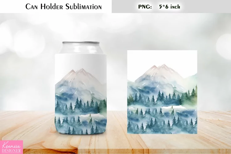 Landscape Can Cooler Wrap |Watercolor Can Holder Sublimation