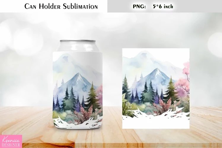 Floral Can Cooler Wrap |Watercolor Can Holder Sublimation